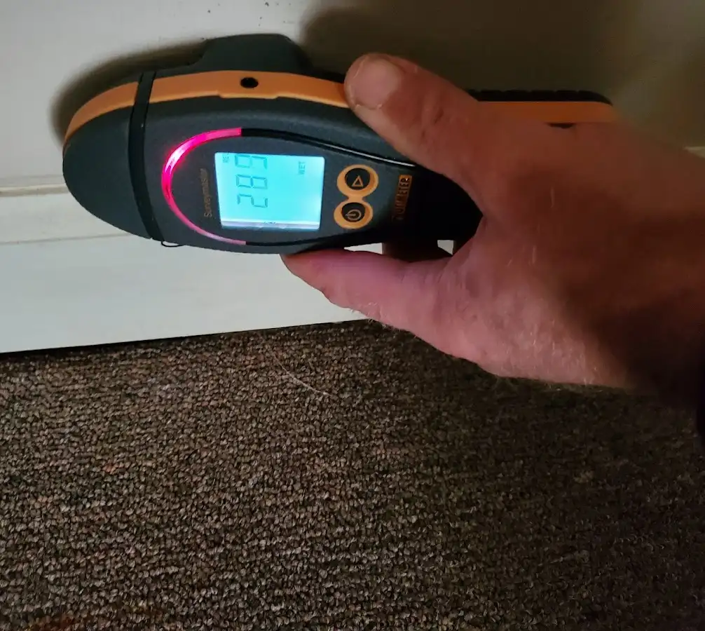 Moisture detection at baseboard during Storm Damage Restoration in Benson